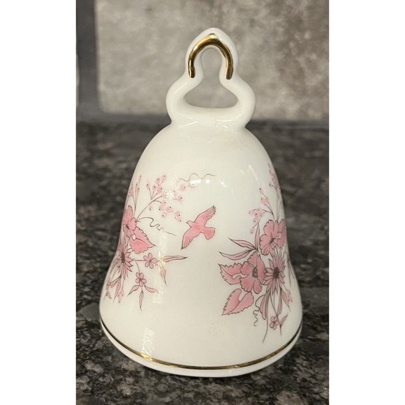 Vintage Kronach Porcelain Collector's Bell West Germany Pink Flowers Birds - Picture 1 of 6